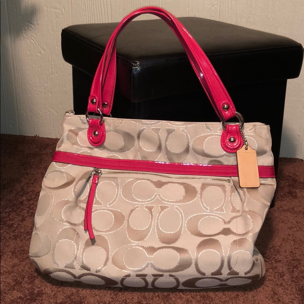 NWOT Large pink and cream tote. Never used !
